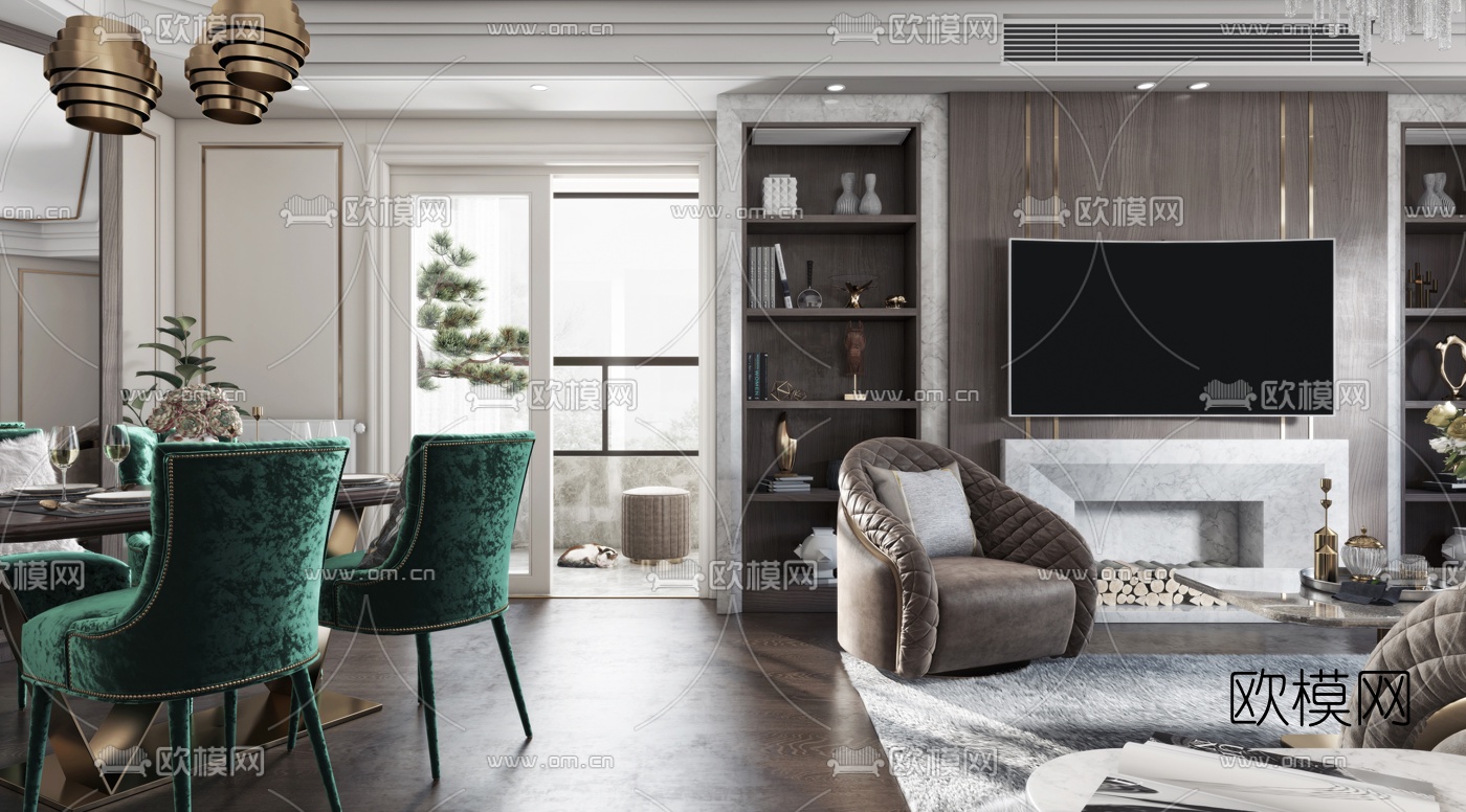 后现代奢华客餐厅3d模型下载（渲染图2）