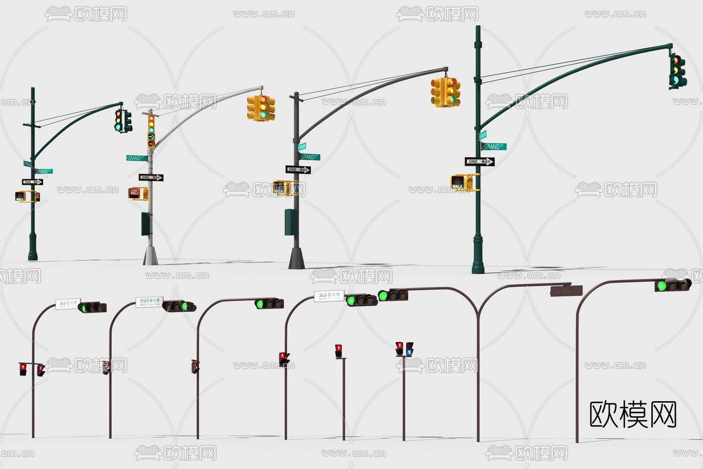 现代交通道路信号红绿灯3d模型下载