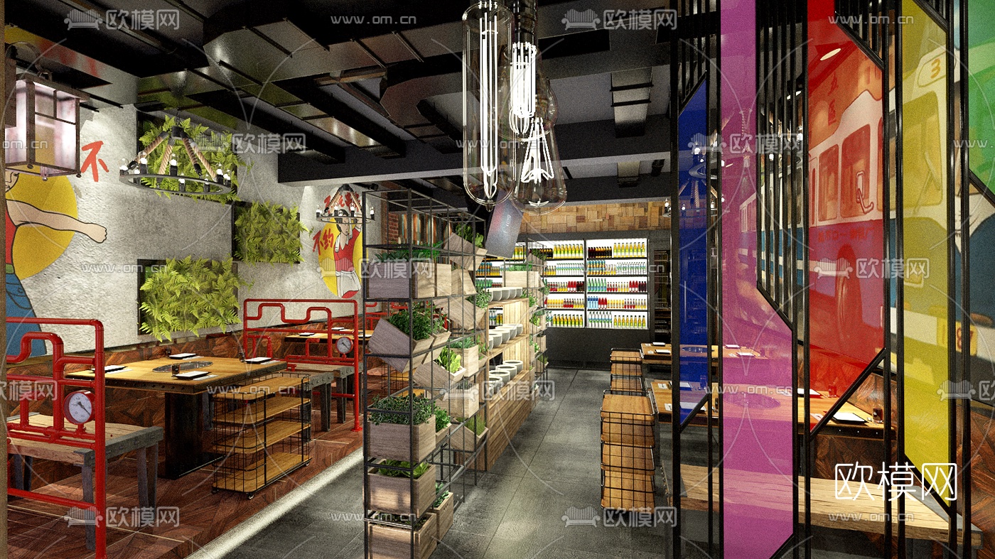 工业风串串火锅店su模型下载（渲染图8）