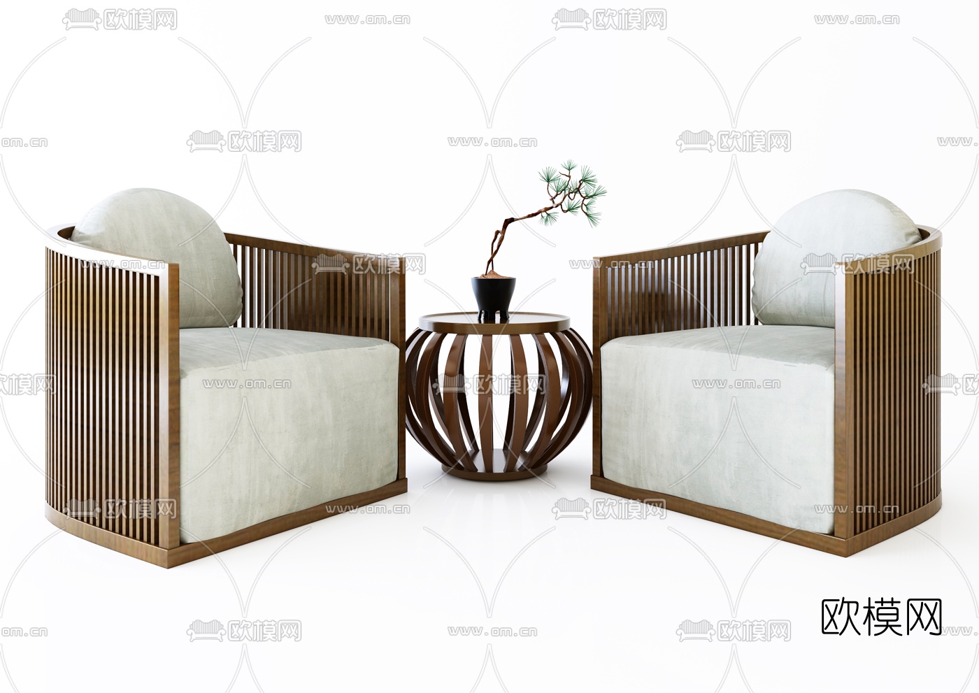 新中式休闲沙发3d模型下载
