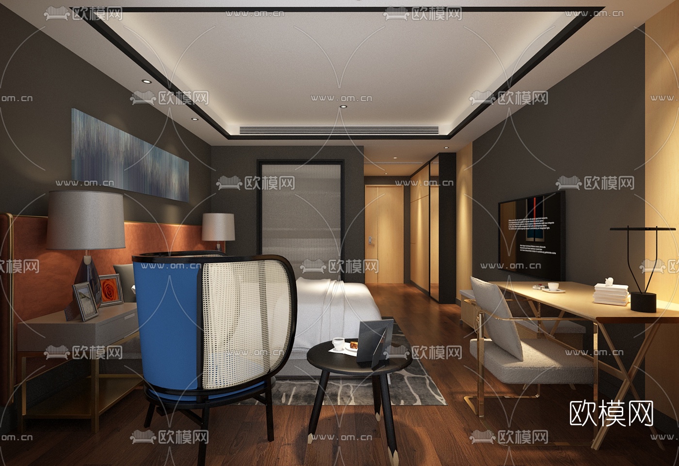 现代酒店客房标间3D模型