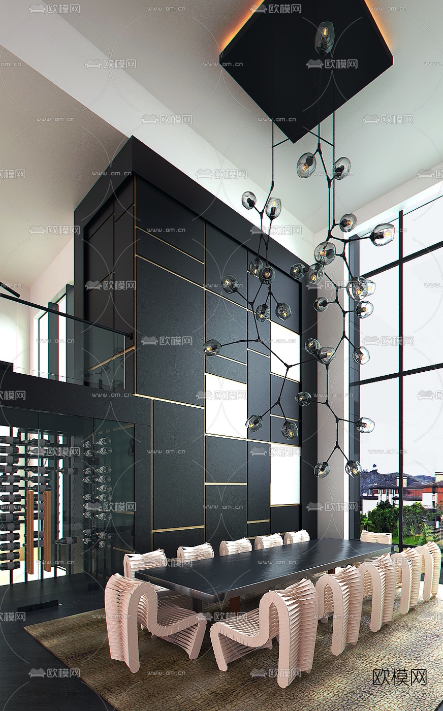 Ponciano Design 后现代别墅餐厅3d模型下载（渲染图1）