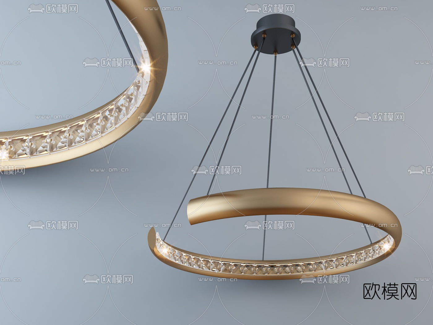 现代金属水晶环形吊灯3d模型-免费3dmax模型库-欧模网