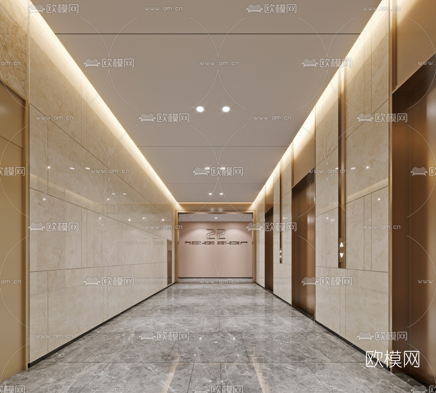 现代电梯走廊3d模型下载（渲染图1）