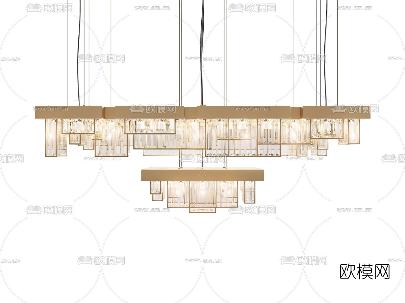 现代金属水晶吊灯3d模型下载（渲染图4）