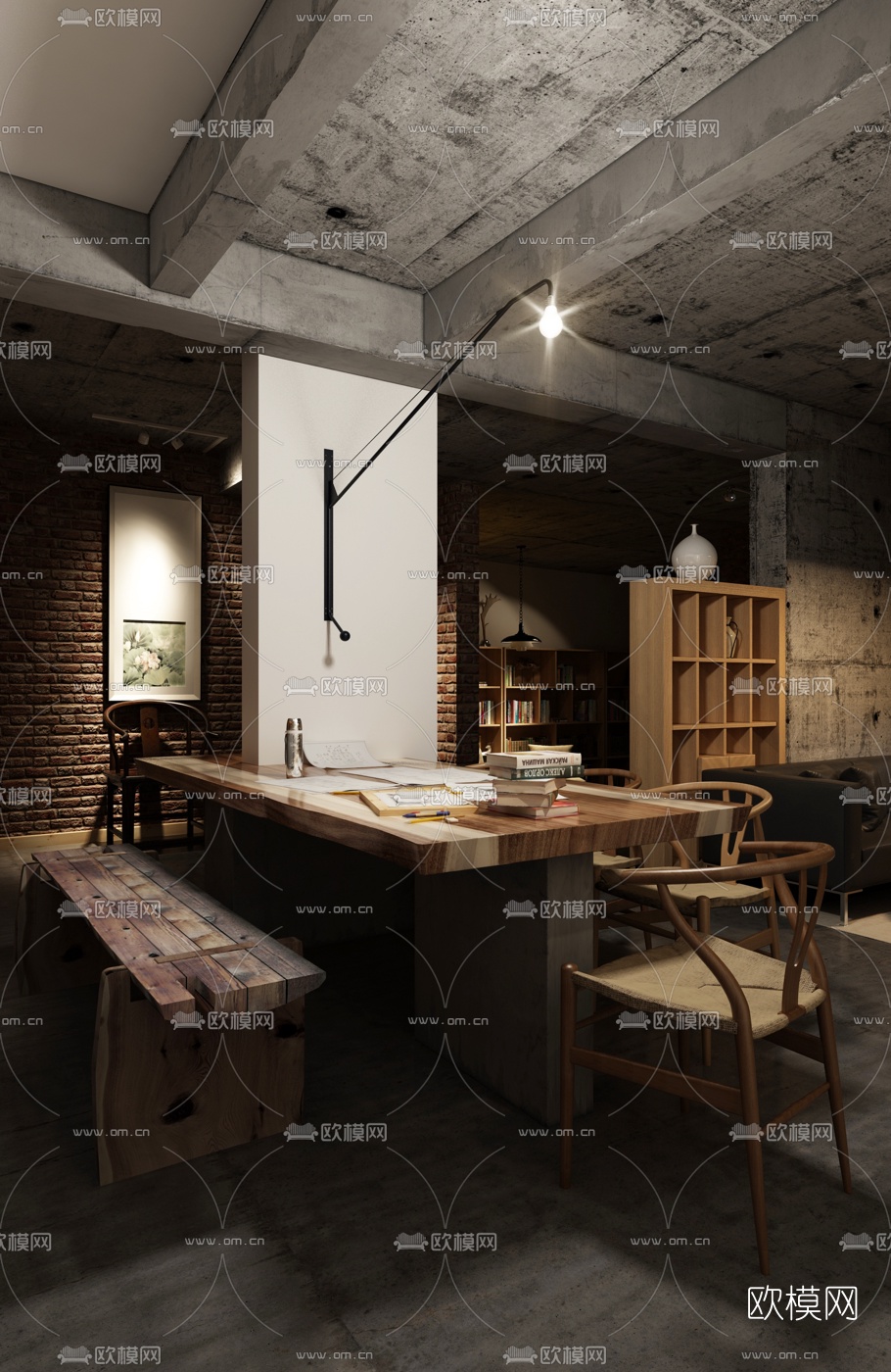 新中式客厅餐厅3d模型