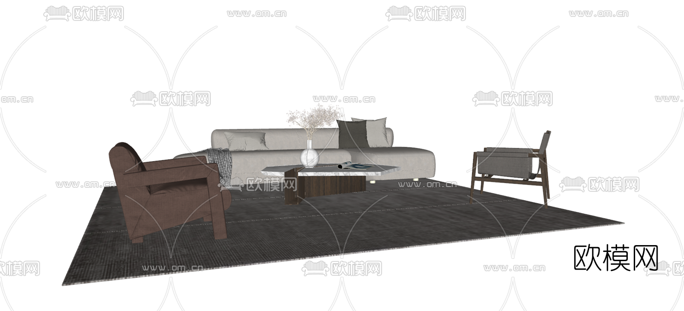 现代布艺组合沙发su模型下载（渲染图3）