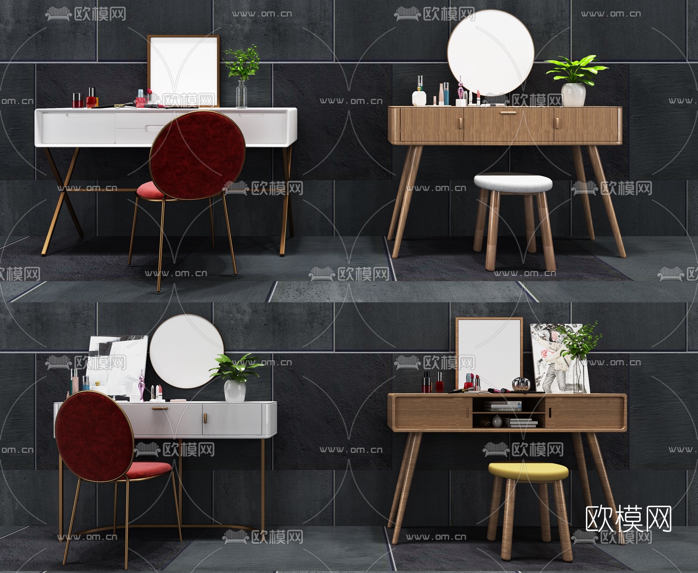 北欧实木梳妆台3d模型下载