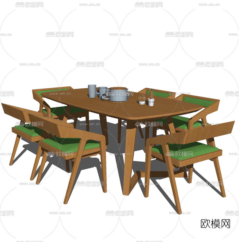 北欧实木餐桌椅免费su模型下载