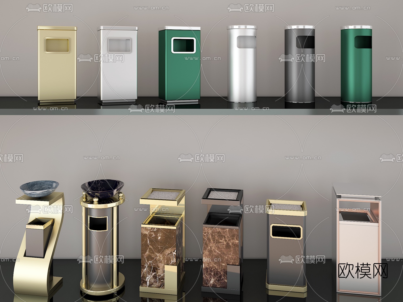 现代户外公共垃圾桶3d模型下载