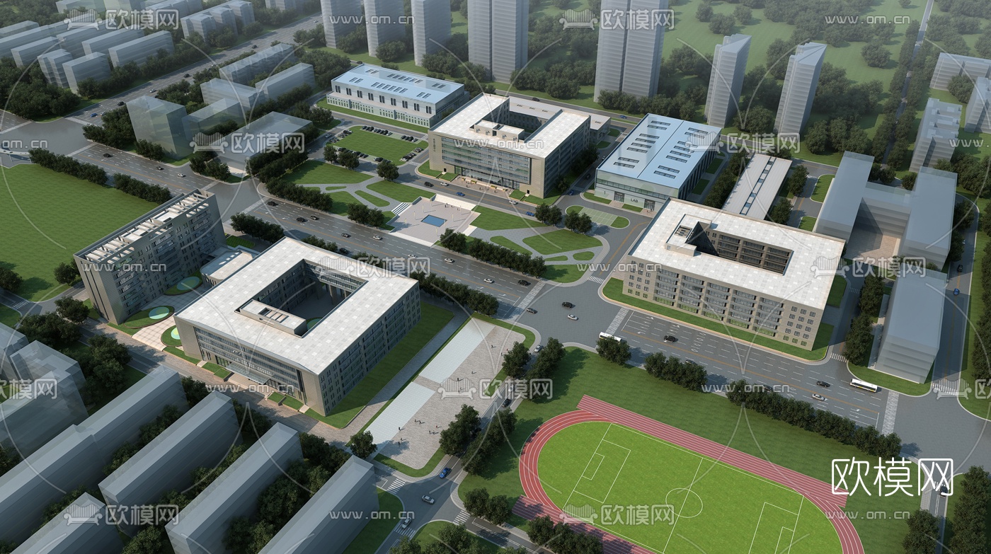 现代城市建筑鸟瞰3d模型下载