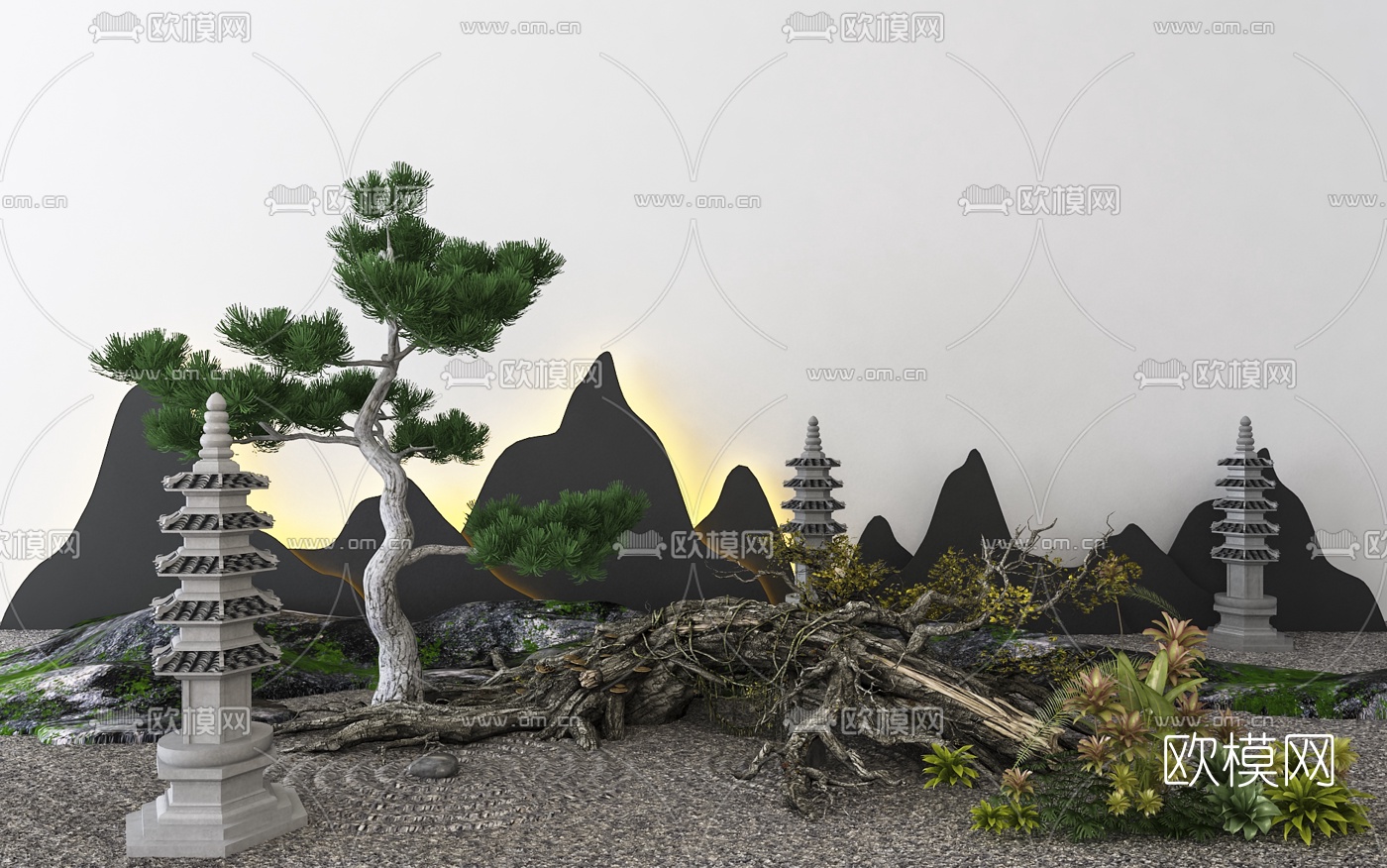 中式景观小品3d模型下载