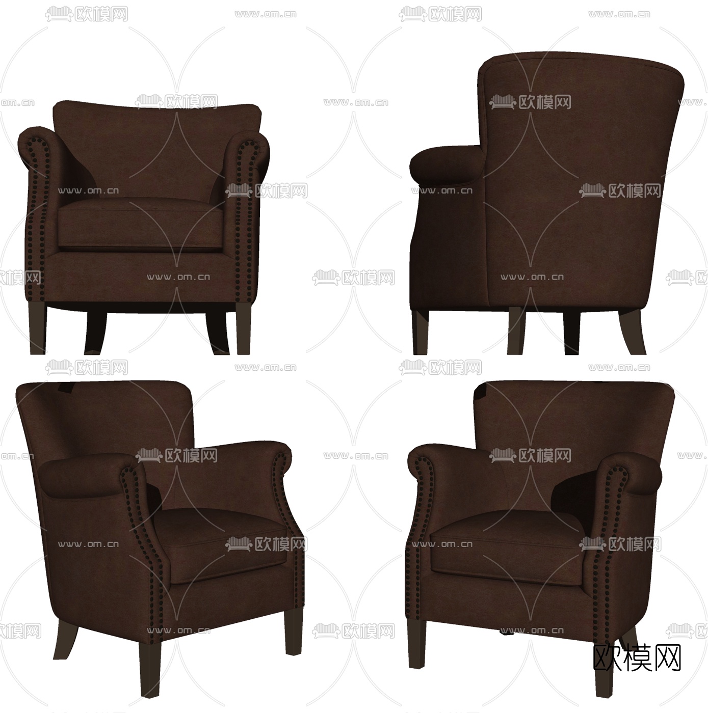 美式皮革单人沙发su模型下载