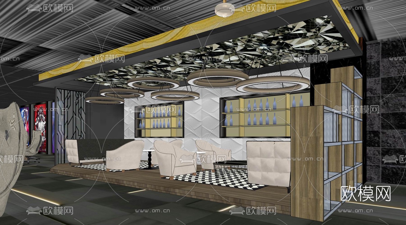 现代网吧su模型下载（渲染图5）