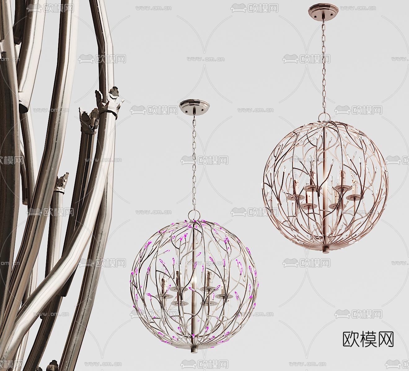 工业风铁艺球形吊灯3d模型