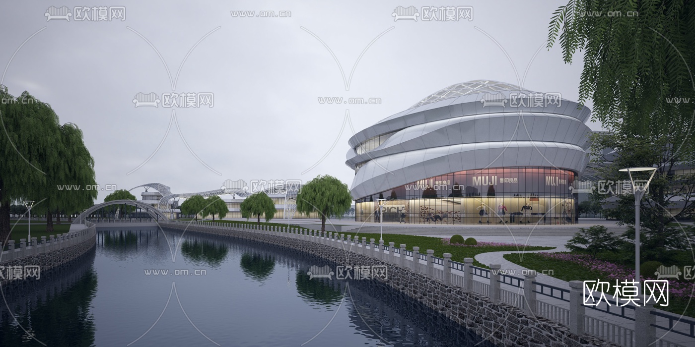 现代商业办公楼综合体建筑外观3d模型下载