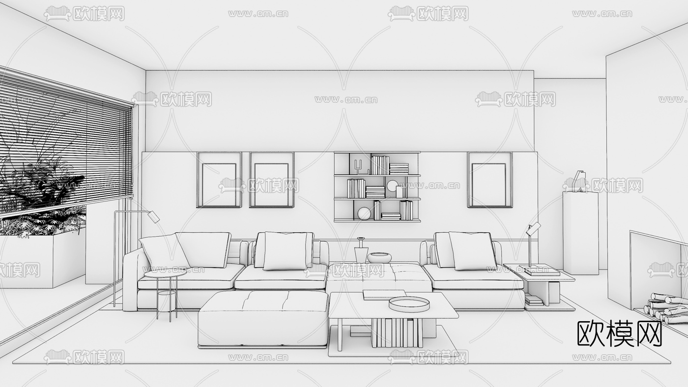 意大利Molteni&C品牌 现代客厅沙发组合3D模型下载（渲染图3）