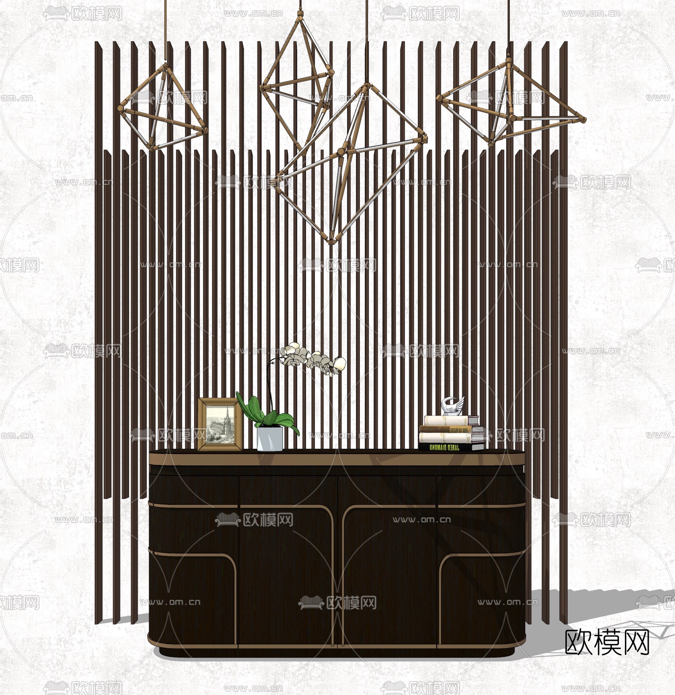 现代轻奢边柜组合su模型下载