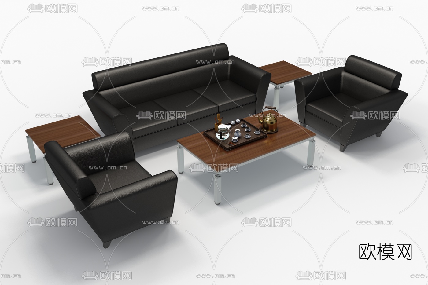 现代皮革办公沙发组合3d模型下载（渲染图1）