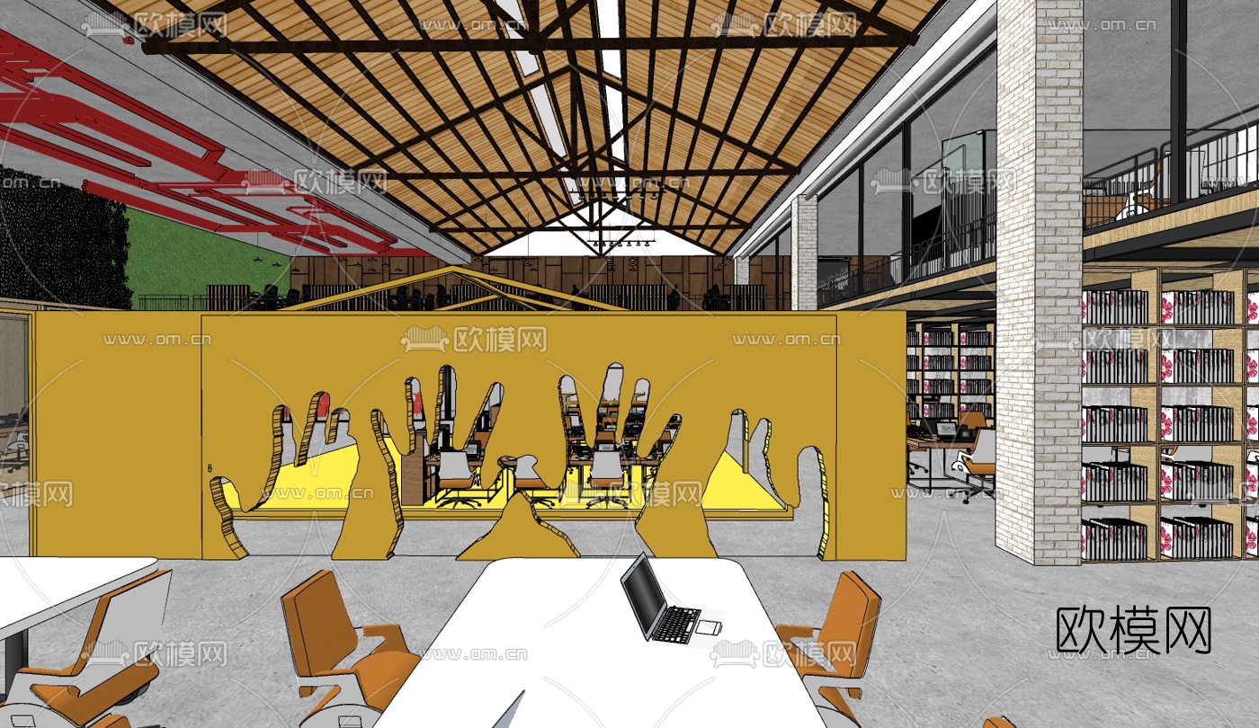 工业风办公区免费su模型下载（渲染图6）