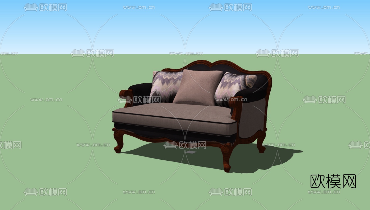 欧式双人沙发免费su模型下载（渲染图2）