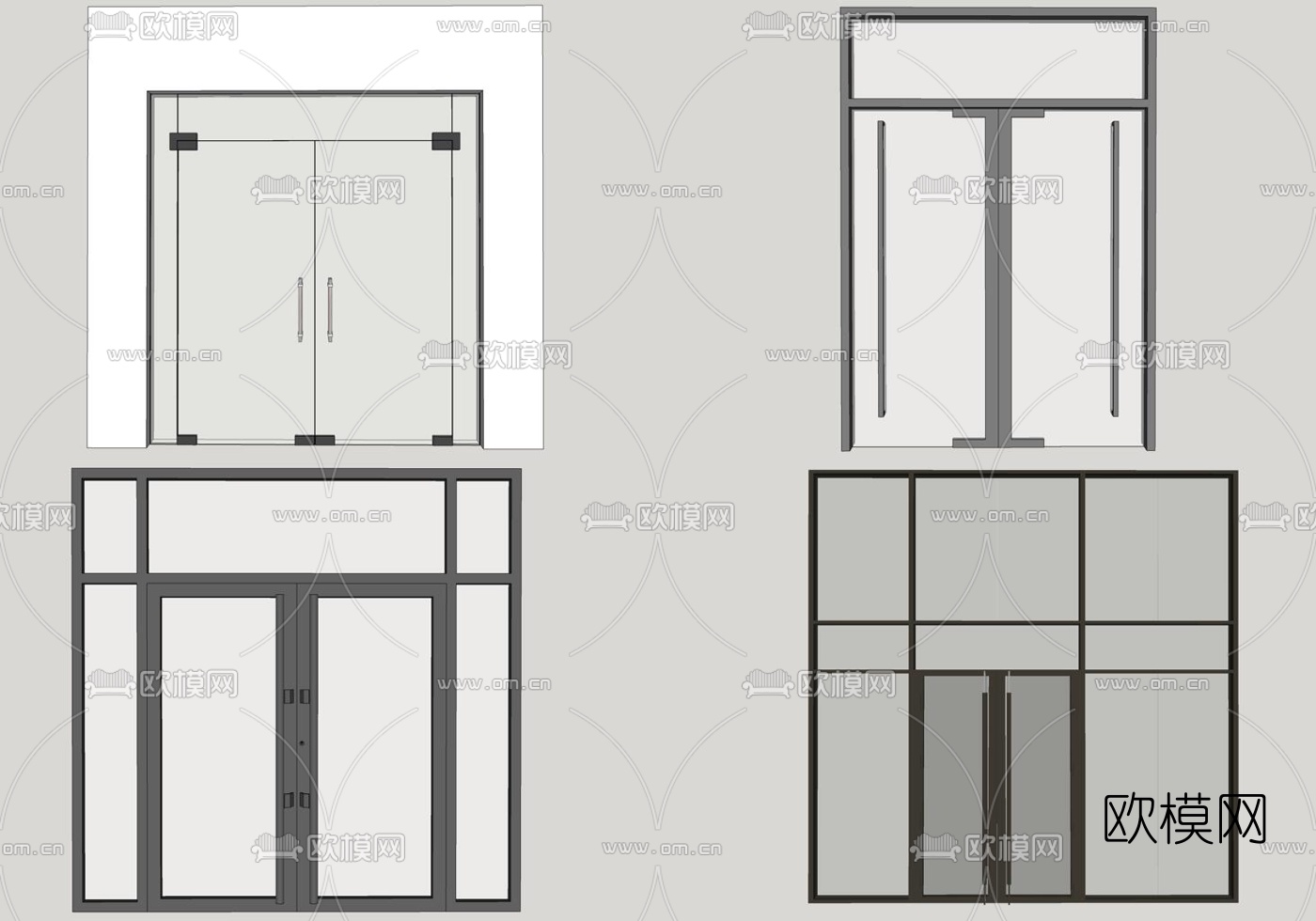 现代玻璃大门双开门su模型