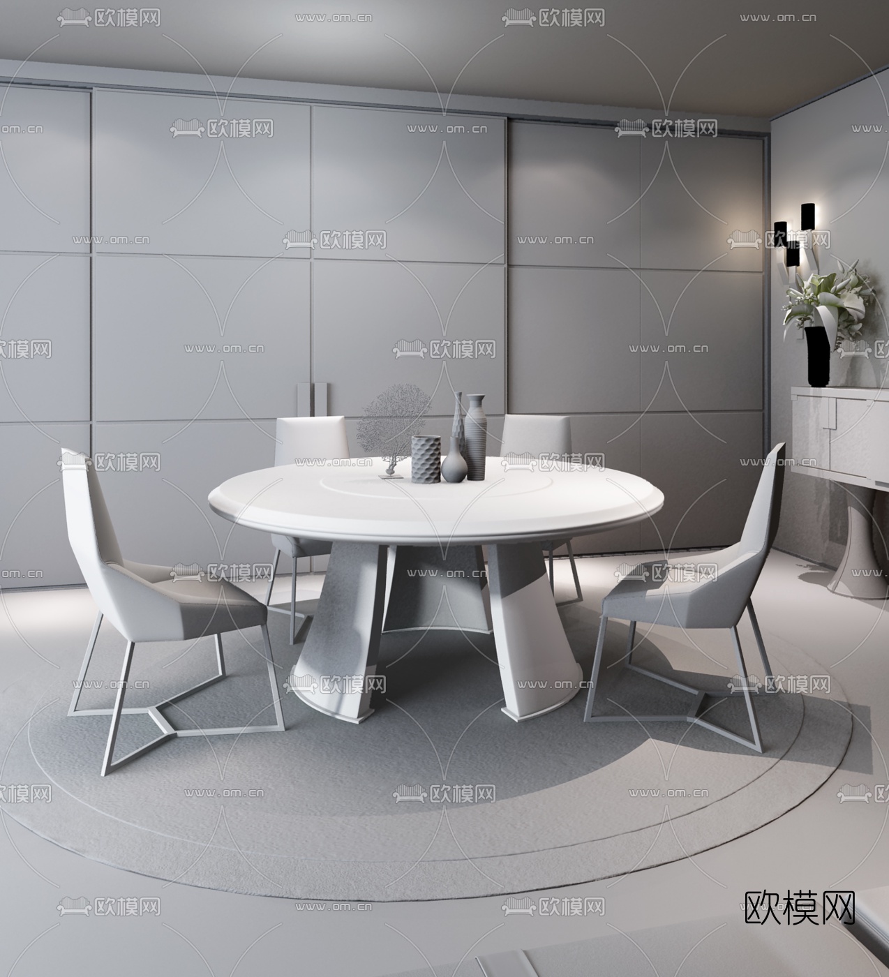 意大利LONGHI品牌 现代圆桌餐桌椅3D模型下载（渲染图2）