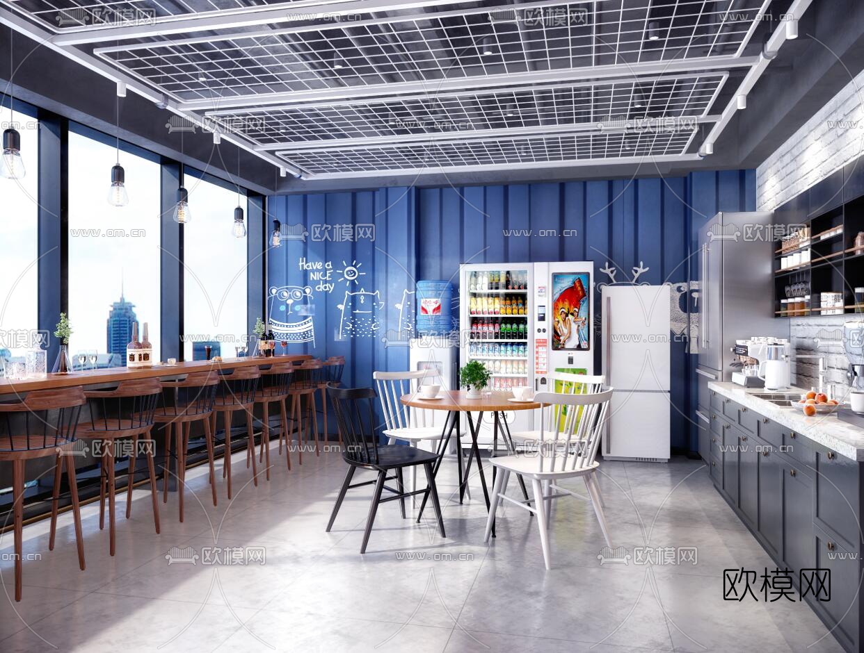 工业风茶水间休息区3d模型下载