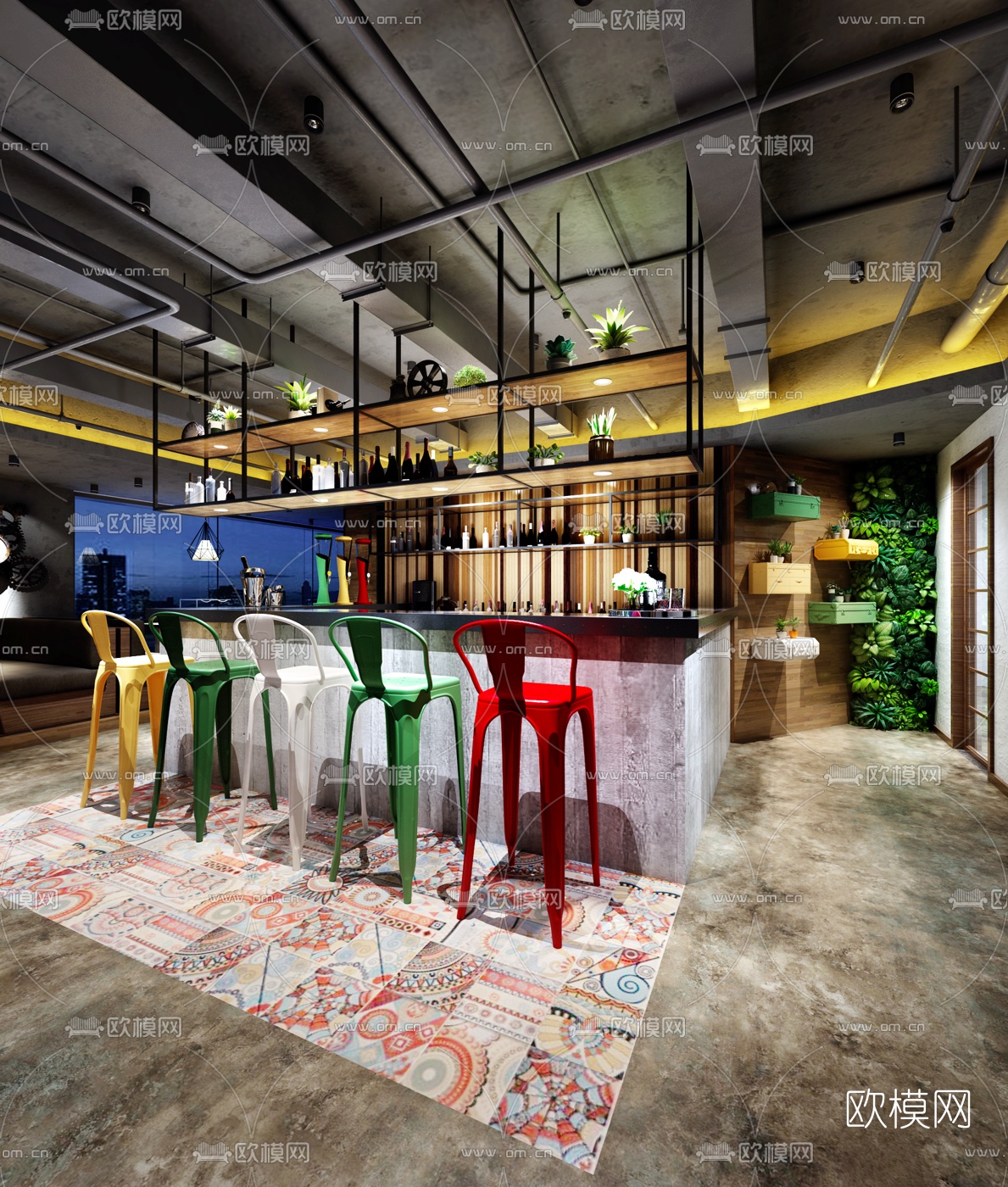 工业风休闲餐厅吧台3D模型