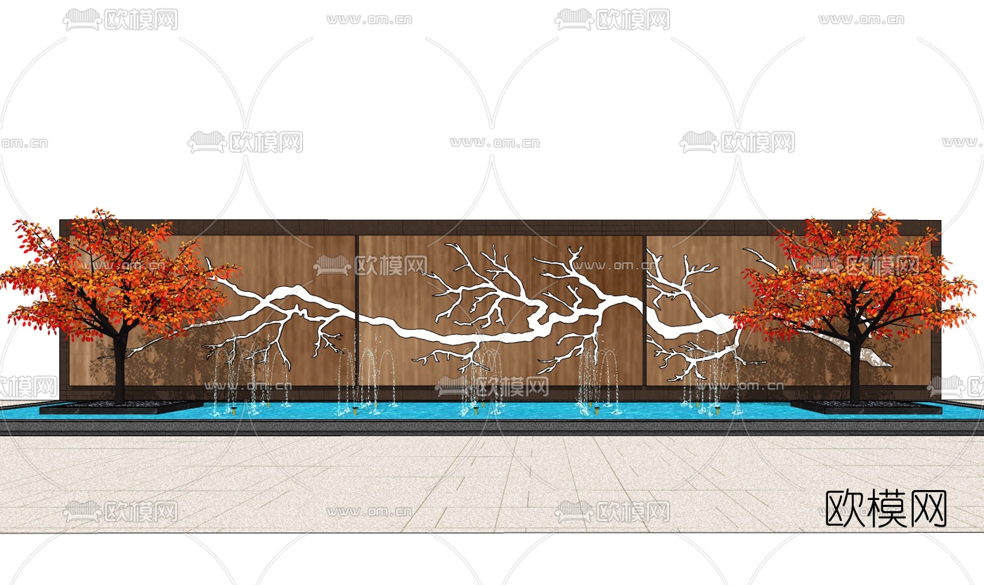 中式景观墙免费su模型下载（渲染图1）