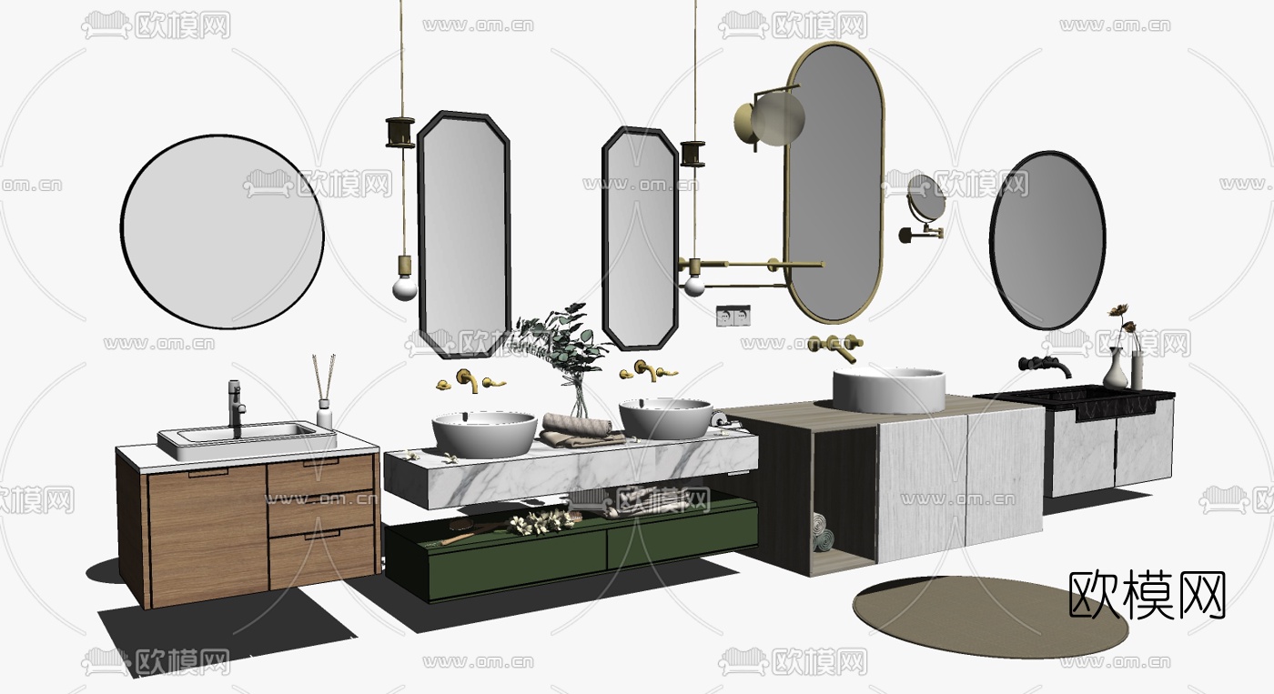 现代轻奢浴室柜组合su模型下载（渲染图3）