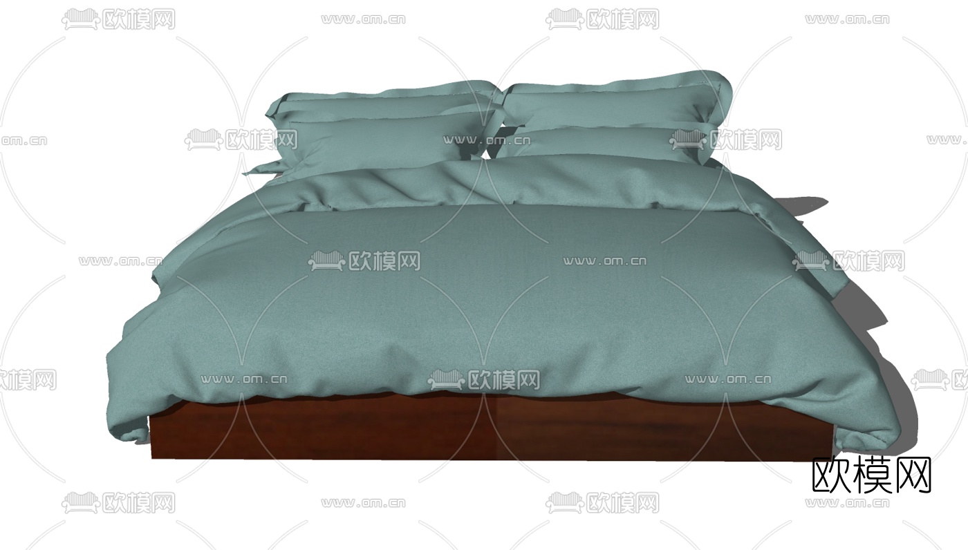 现代双人床免费su模型下载（渲染图1）