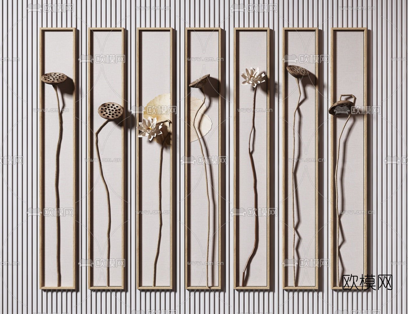 新中式莲蓬立体墙饰挂件su模型下载