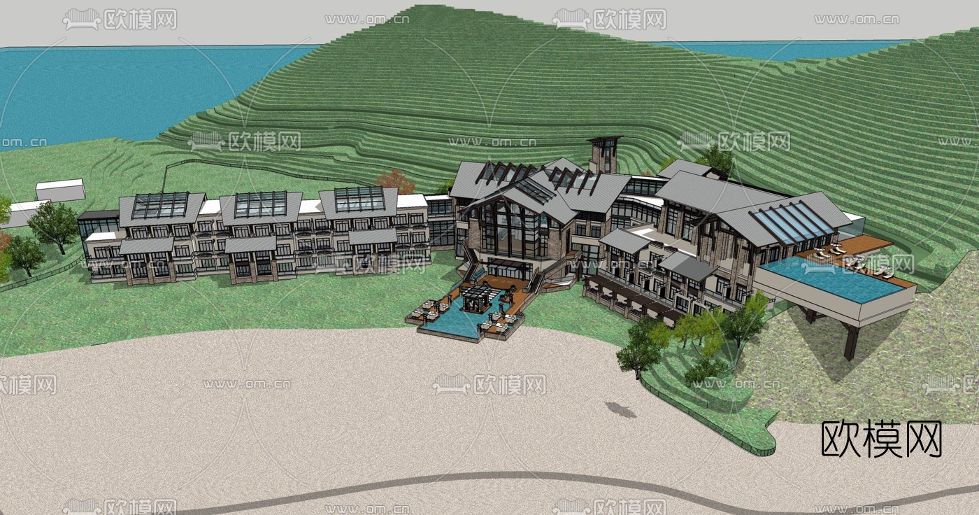 东南亚山地滨水酒店su模型下载（渲染图7）