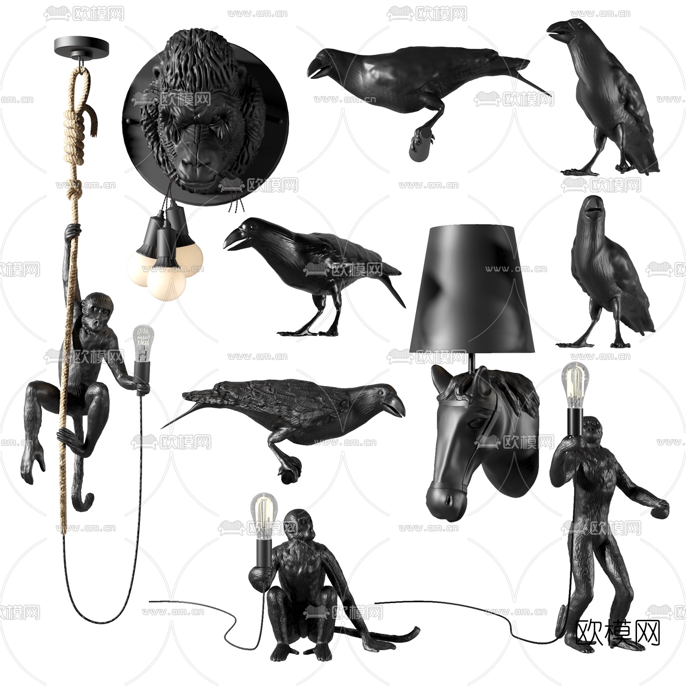 现代动物雕塑壁灯台灯3d模型下载