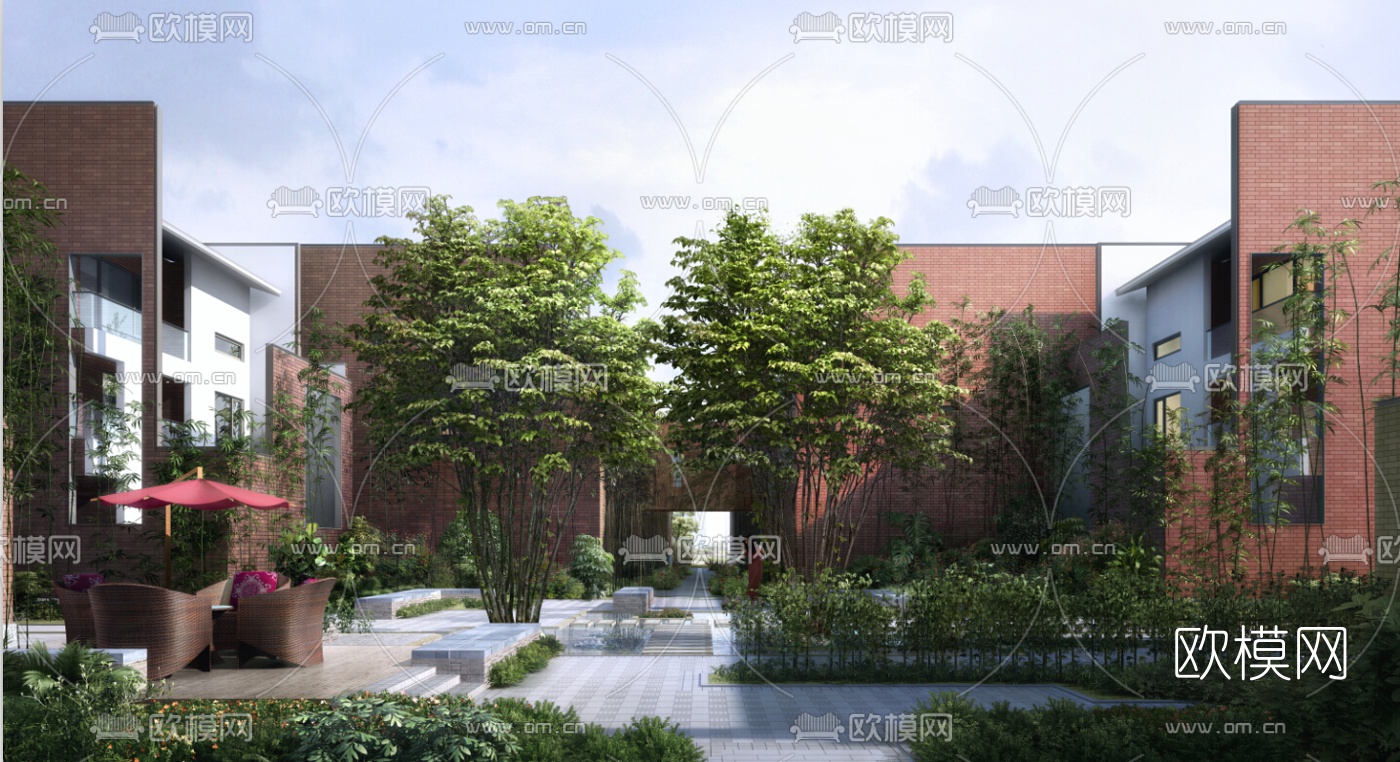 现代小区圆林景观3D模型下载_ID10295355_3dmax免费模型-欧模网