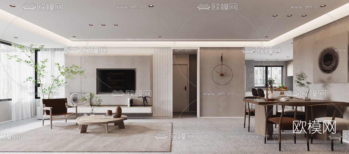 侘寂客厅餐厅3d模型