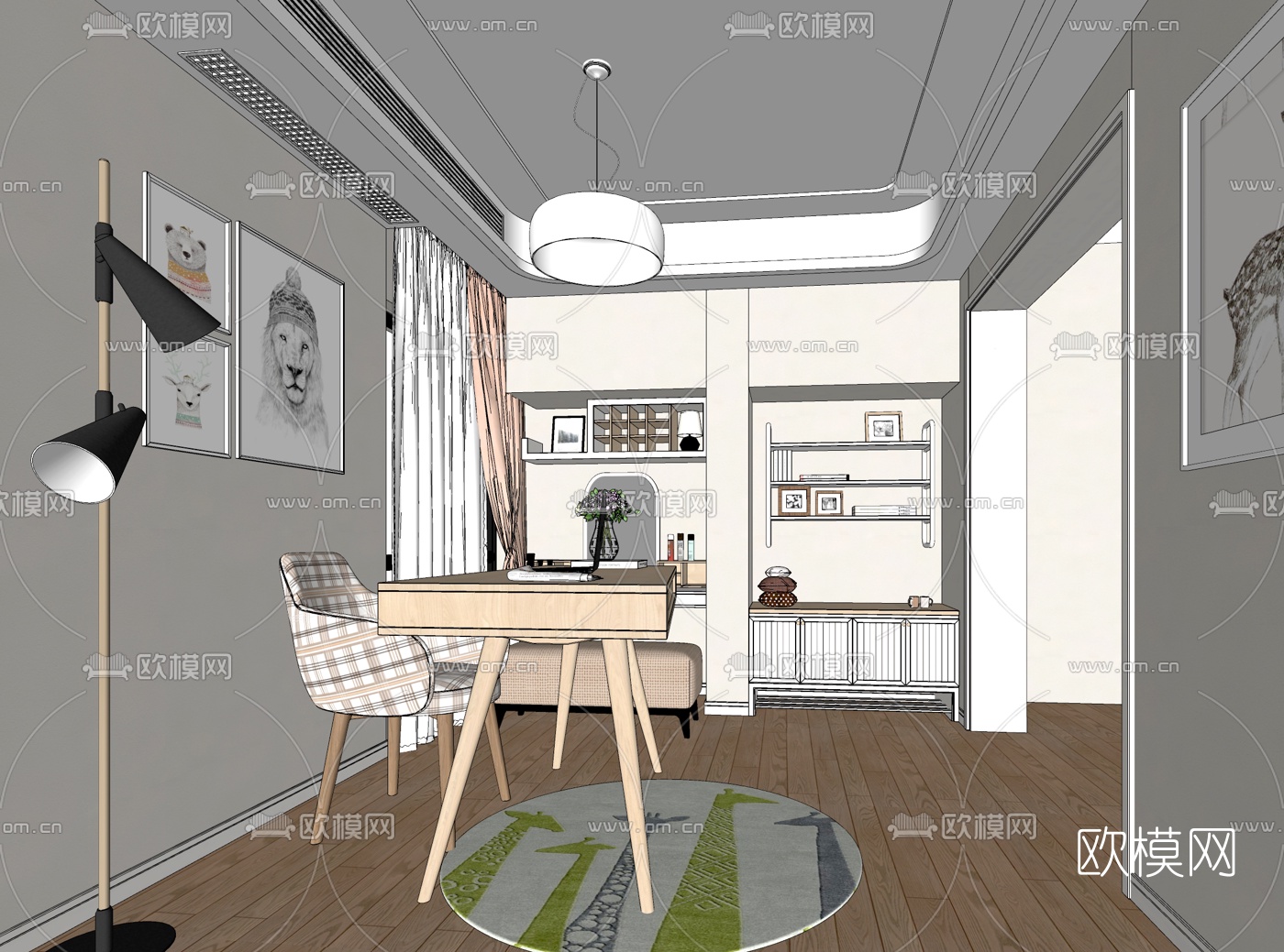 北欧书房su模型