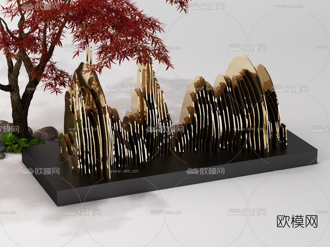 新中式抽象山体3D模型下载（渲染图1）