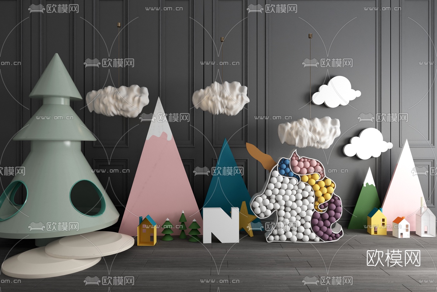 现代儿童装饰品摆件组合3d模型