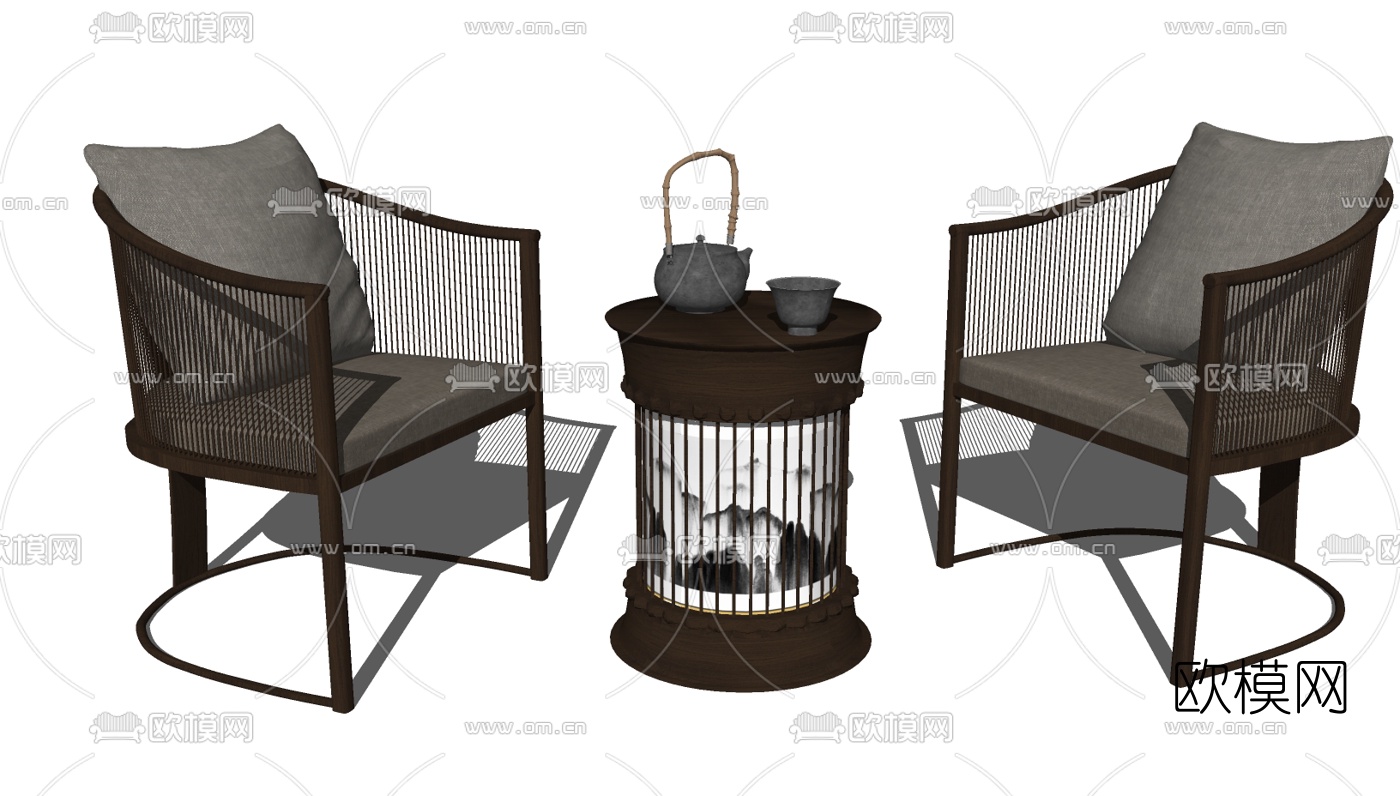 中式实木单椅组合免费su模型下载