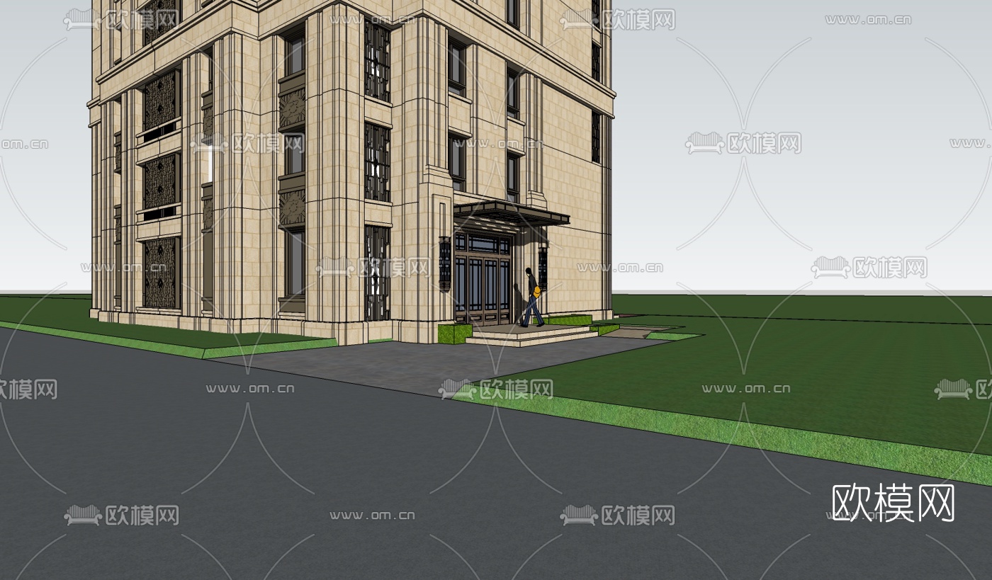 新古典高层公寓楼su模型下载（渲染图2）
