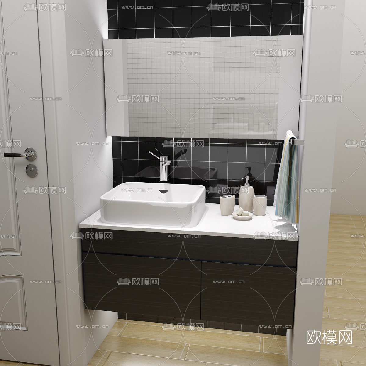 现代洗手台卫浴柜3d模型下载（渲染图2）