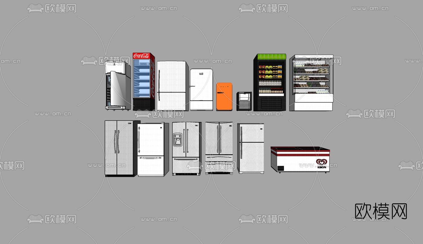 现代冰箱冰柜组合su模型下载（渲染图1）