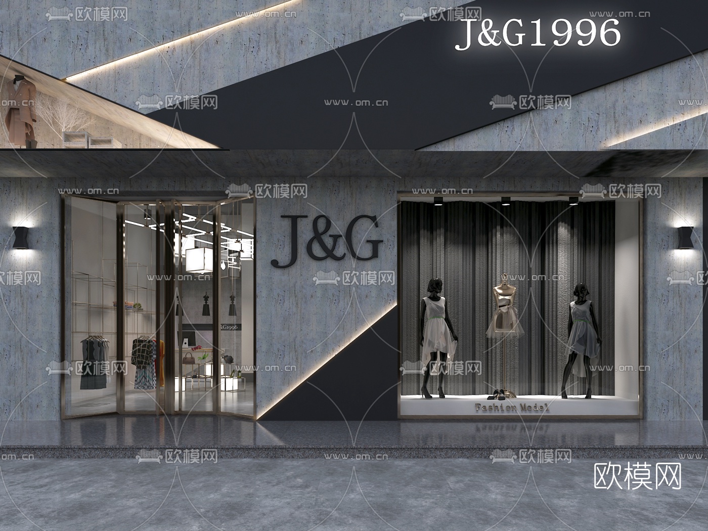现代服装店门面门头3d模型-免费3dmax模型库-欧模网