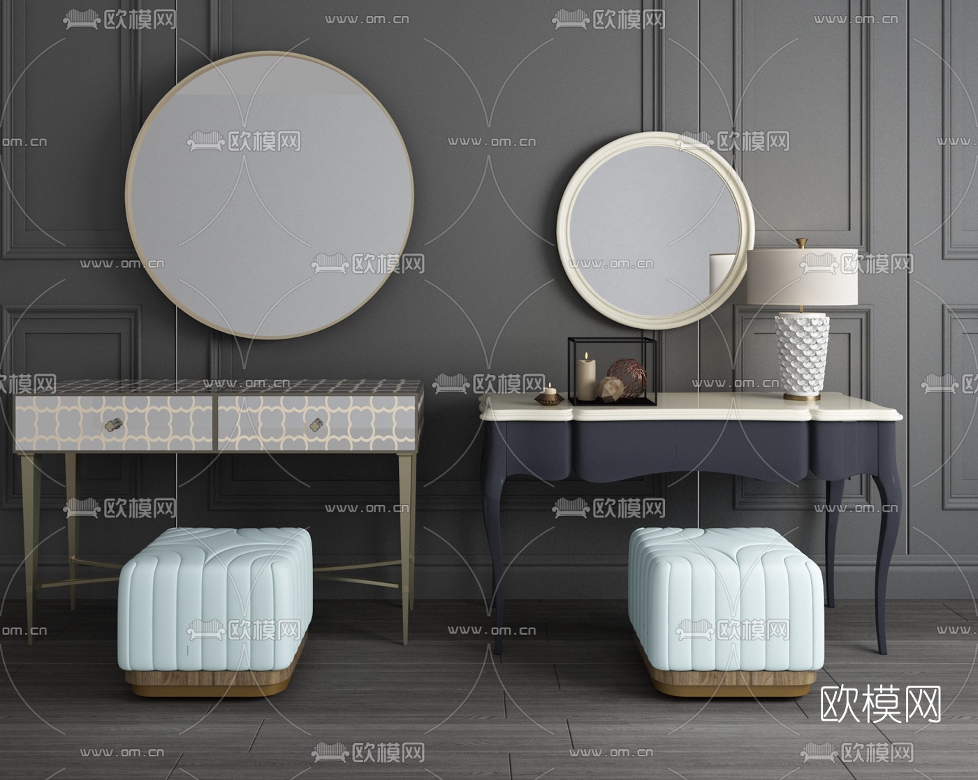 简欧梳妆台3d模型下载