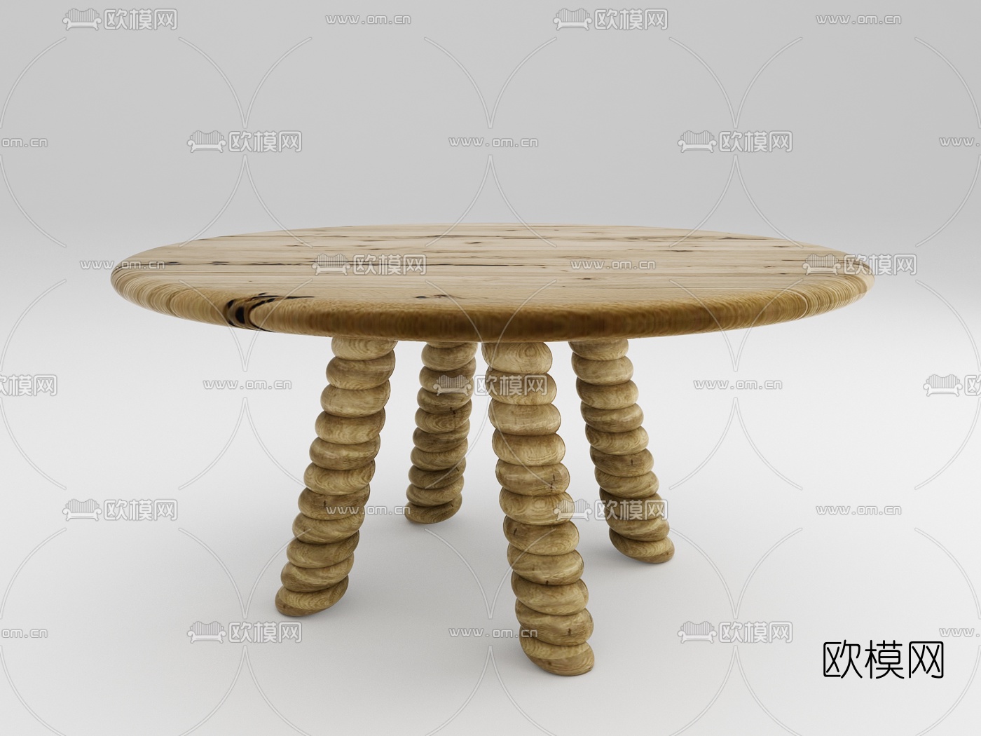 意大利Riva1920品牌 现代威尼斯橡木圆形休闲咖啡桌3d模型下载（渲染图1）