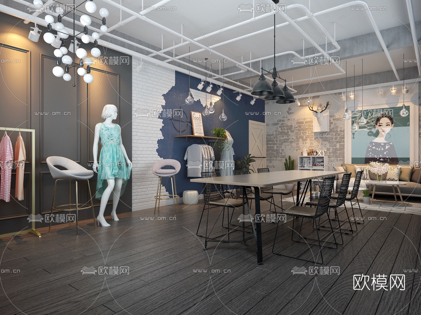 现代服装店3d模型-免费3dmax模型库-欧模网