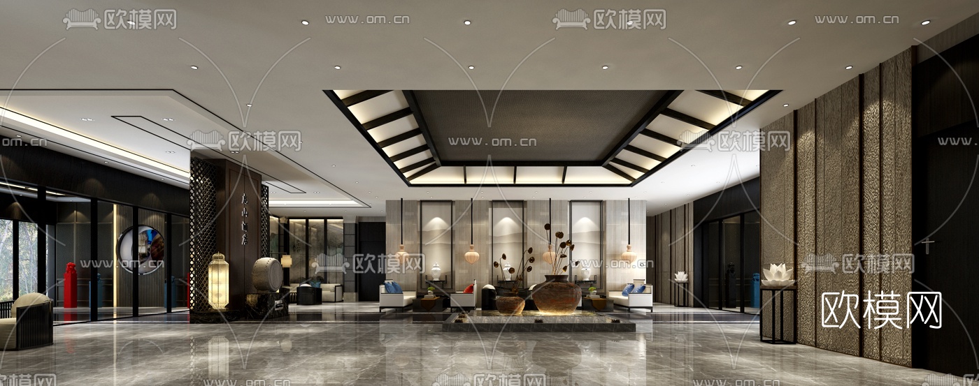 新中式酒店大堂3D模型