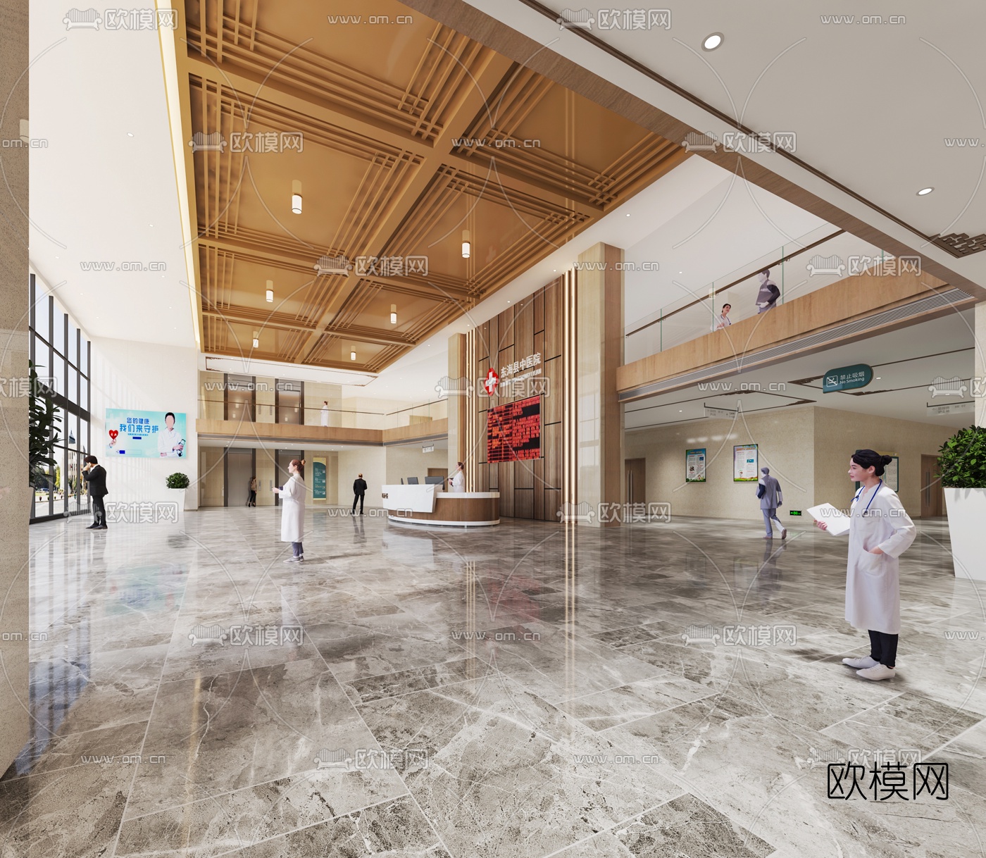现代中医院大厅3d模型-免费3dmax模型库-欧模网